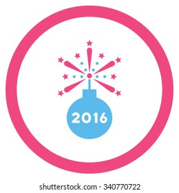 2016 Fireworks Detonator vector icon. Style is bicolor flat circled symbol, pink and blue colors, rounded angles, white background.