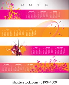 2016 Floral grunge banner calendar