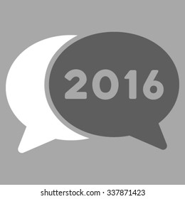 2016 Forum vector icon. Style is bicolor flat symbol, dark gray and white colors, rounded angles, silver background.