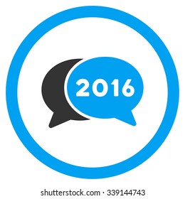 2016 Forum vector icon. Style is bicolor flat circled symbol, blue and gray colors, rounded angles, white background.