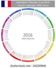 2016 French Circle Calendar Mon-Sun on white background 