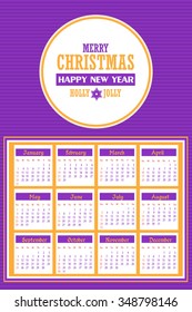 2016 Full Calendar Design. Promotion Poster Vector Template, Week Starts Sunday