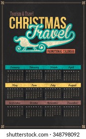 2016 Full Calendar Grunge Background Design. Promotion Poster Vector Template, Week Starts Sunday
