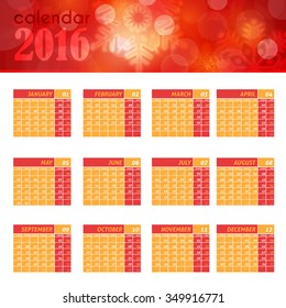 2016 Full Calendar Template - Promotion Poster Vector Design, Week Starts Monday