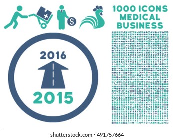 2016 Future Road icon with 1000 medical commerce cobalt and cyan vector pictograms. Clipart style is flat bicolor symbols, white background.