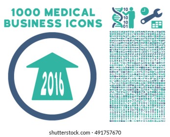 2016 Future Road icon with 1000 medical commerce cobalt and cyan vector design elements. Clipart style is flat bicolor symbols, white background.