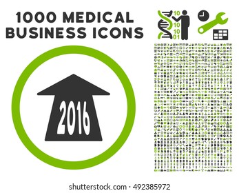 2016 Future Road icon with 1000 medical commercial eco green and gray vector pictograms. Clipart style is flat bicolor symbols, white background.