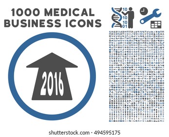 2016 Future Road icon with 1000 medical commercial cobalt and gray vector design elements. Set style is flat bicolor symbols, white background.