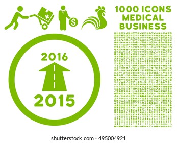 2016 Future Road icon with 1000 medical commercial eco green vector pictograms. Clipart style is flat symbols, white background.