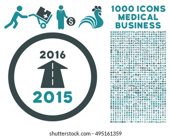2016 Future Road icon with 1000 medical commercial soft blue vector pictographs. Clipart style is flat bicolor symbols, white background.
