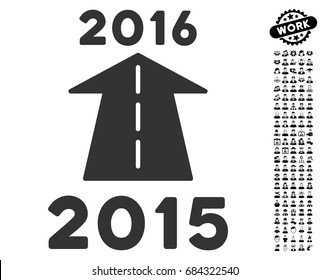 Icono de Future Road 2016 con imágenes de personas con bonus negros. 2016 El estilo de ilustración del vector Future Road es un símbolo gris plano y icónico para el diseño web, interfaces de usuario de aplicaciones.