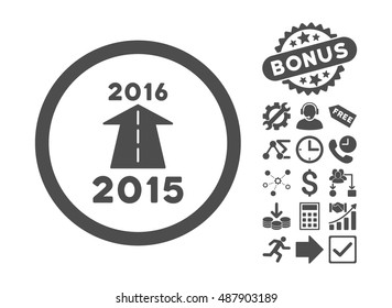 2016 Future Road icon with bonus pictogram. Vector illustration style is flat iconic symbols, gray color, white background.