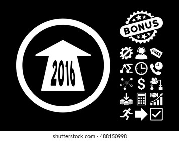 2016 Future Road icon with bonus images. Vector illustration style is flat iconic symbols, white color, black background.