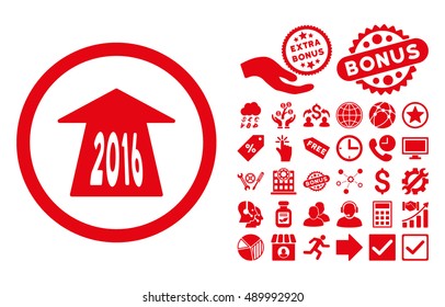 2016 Future Road icon with bonus elements. Vector illustration style is flat iconic symbols, red color, white background.