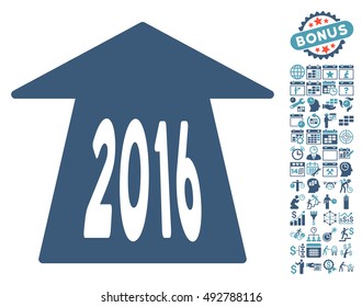 2016 Future Road icon with bonus calendar and time management clip art. Vector illustration style is flat iconic bicolor symbols, cyan and blue colors, white background.