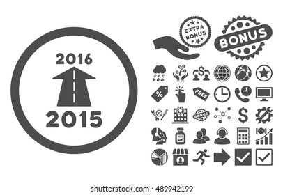 2016 Future Road pictograph with bonus icon set. Vector illustration style is flat iconic symbols, gray color, white background.