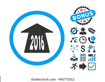 2016 Future Road pictograph with bonus pictures. Vector illustration style is flat iconic bicolor symbols, blue and gray colors, white background.