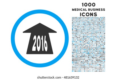 2016 Future Road rounded vector bicolor icon with 1000 medical business icons. Set style is flat pictograms, blue and gray colors, white background.