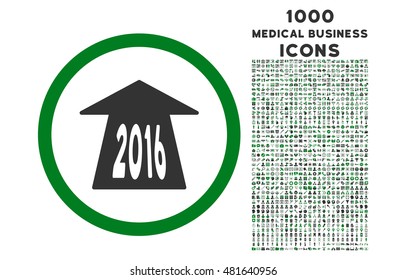 2016 Future Road rounded vector bicolor icon with 1000 medical business icons. Set style is flat pictograms, green and gray colors, white background.