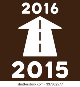 2016 Future Road vector icon. Style is flat symbol, white color, rounded angles, brown background.