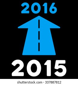 2016 Future Road vector icon. Style is bicolor flat symbol, blue and white colors, rounded angles, black background.