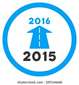 2016 Future Road vector icon. Style is bicolor flat circled symbol, blue and gray colors, rounded angles, white background.