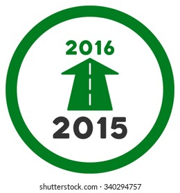 2016 Future Road vector icon. Style is bicolor flat circled symbol, green and gray colors, rounded angles, white background.