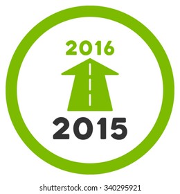 2016 Future Road vector icon. Style is bicolor flat circled symbol, eco green and gray colors, rounded angles, white background.