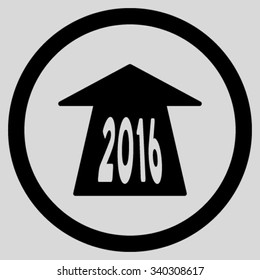 2016 Future Road vector icon. Style is flat circled symbol, black color, rounded angles, light gray background.