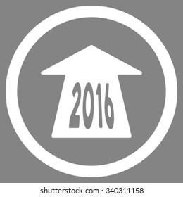 2016 Future Road vector icon. Style is flat circled symbol, white color, rounded angles, gray background.