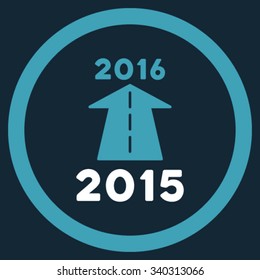 2016 Future Road vector icon. Style is bicolor flat circled symbol, blue and white colors, rounded angles, dark blue background.