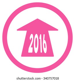2016 Future Road vector icon. Style is flat circled symbol, pink color, rounded angles, white background.