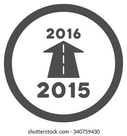 2016 Future Road vector icon. Style is flat circled symbol, gray color, rounded angles, white background.