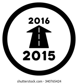 2016 Future Road vector icon. Style is flat circled symbol, black color, rounded angles, white background.