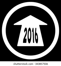 2016 Future Road vector icon. Style is flat circled symbol, white color, rounded angles, black background.