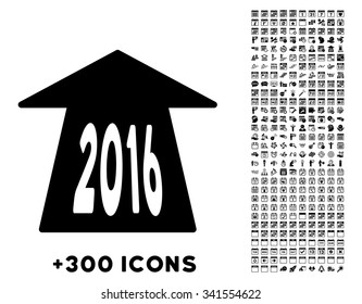 2016 Future Road vector pictogram with additional 300 date and time management icons. Style is flat symbols, black color, rounded angles, white background.