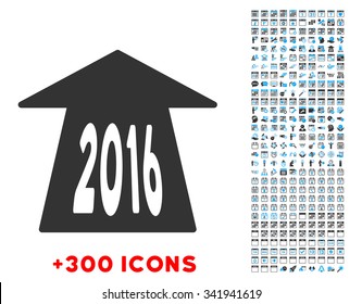 2016 Future Road vector pictogram with additional 300 date and time management icons. Style is bicolor flat symbols, blue and gray colors, rounded angles, white background.