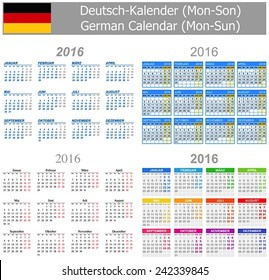 2016 German Type-1 Calendar Mon-Sun on white background 