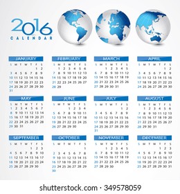 2016 Global calendar