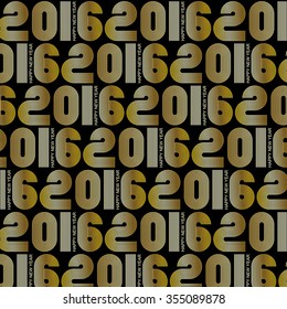 2016 Gold pattern retro stripe funky style numbers for Happy New Year celebration with black background.