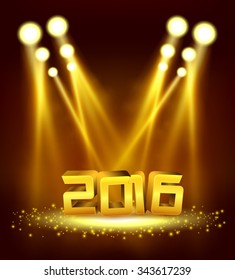 2016 Gold text illuminated gold spotlight with sprinkles