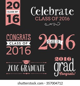 2016 Graduation Vector Set | Congrats, Celebrate, High School / College Graduation Vector Set