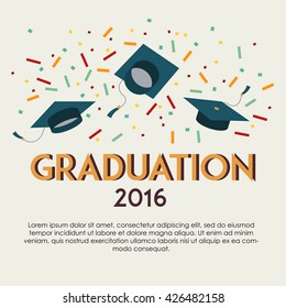 2016 Graduation Vector template copy space for text. Graduation Party, Congrats, Celebrate, High School.College Graduation Vector Set.Celebration of finishing school. Minimal flat vector illustration.