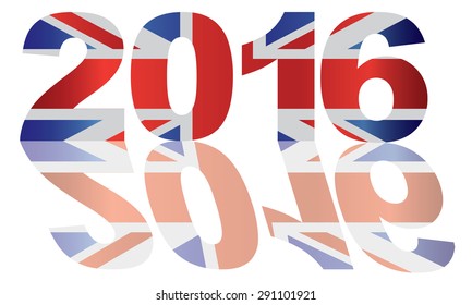 2016 Great Britain Union Jack Flag Numbers Outline Isolated on White Background Vector Illustration