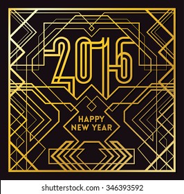 2016 Greeting Card in Art Deco Gold Style