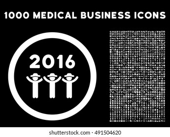 2016 Guys Dance icon with 1000 medical commercial white vector design elements. Clipart style is flat symbols, black background.