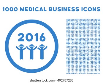 2016 Guys Dance icon with 1000 medical business cobalt vector design elements. Clipart style is flat symbols, white background.
