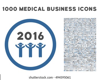 2016 Guys Dance icon with 1000 medical business cobalt and gray vector pictograms. Clipart style is flat bicolor symbols, white background.