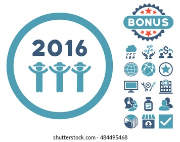 2016 Guys Dance icon with bonus images. Vector illustration style is flat iconic bicolor symbols, cyan and blue colors, white background.