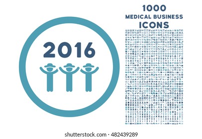 2016 Guys Dance rounded vector bicolor icon with 1000 medical business icons. Set style is flat pictograms, cyan and blue colors, white background.